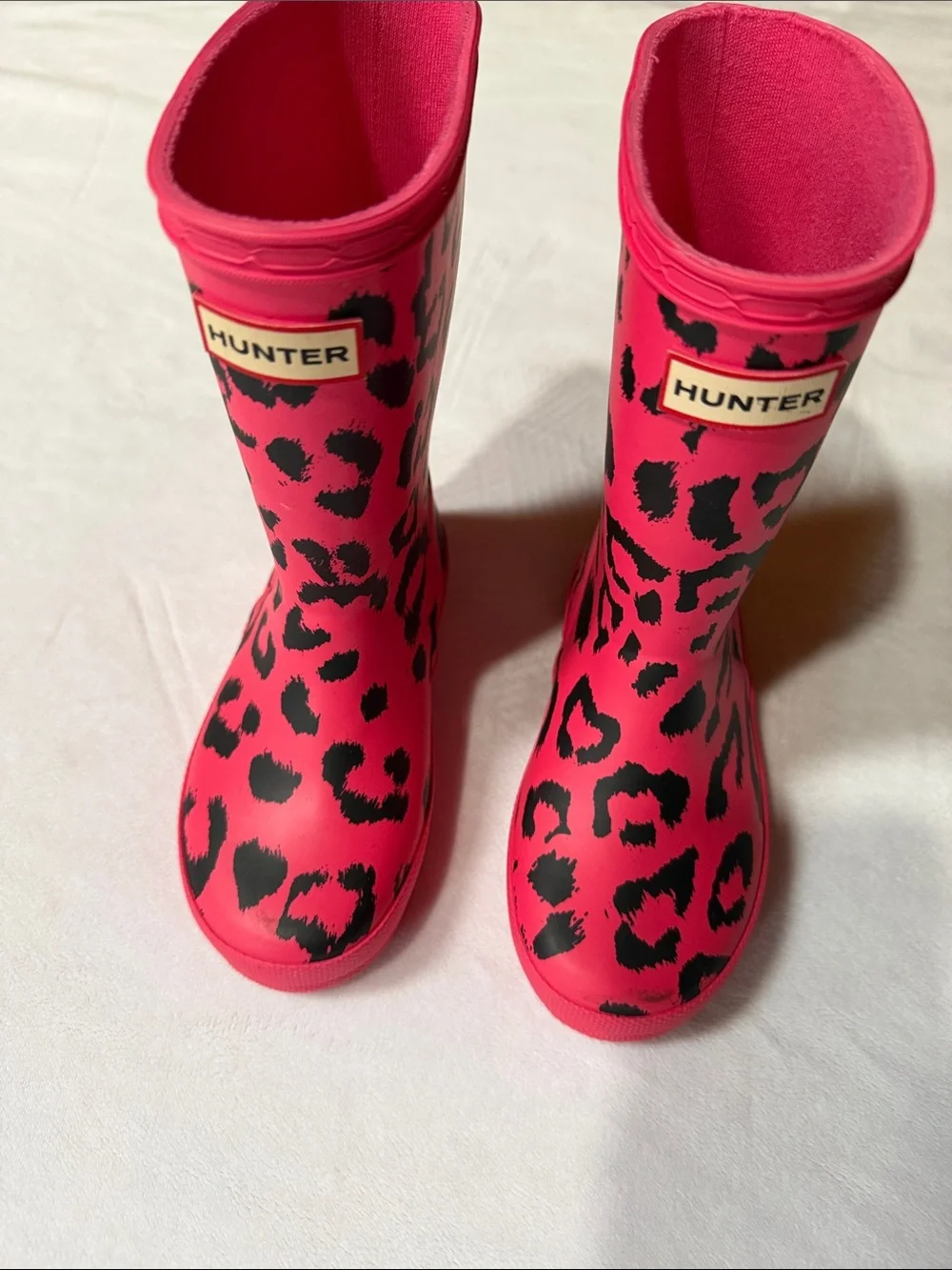 Hunter Kids Pink and Black Leopard Print Rain Boots Like new UK 9 US10